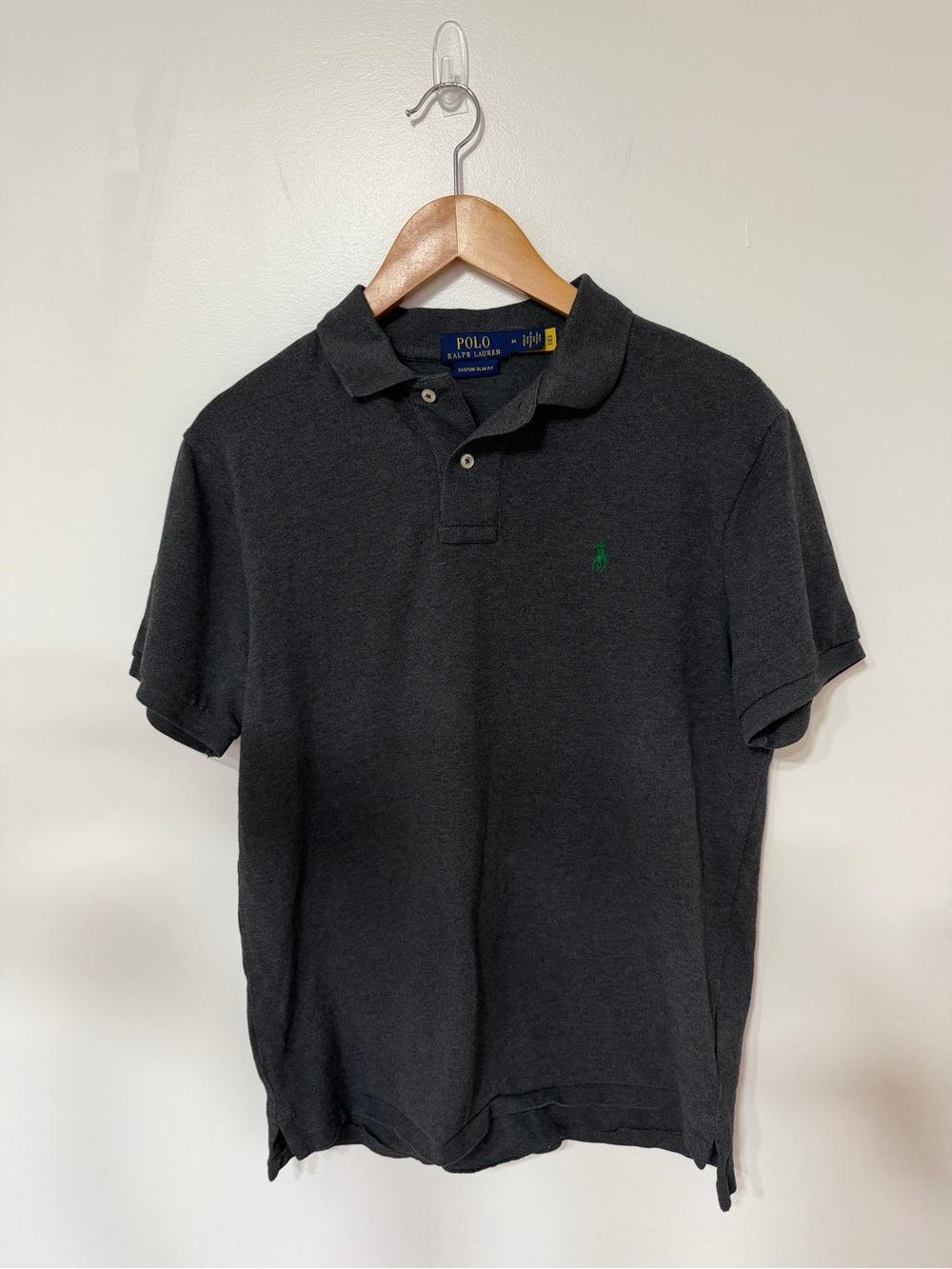 Polo Ralph Lauren Custom Slim Fit Charcoal Gray Polo Shirt Green Pony Logo